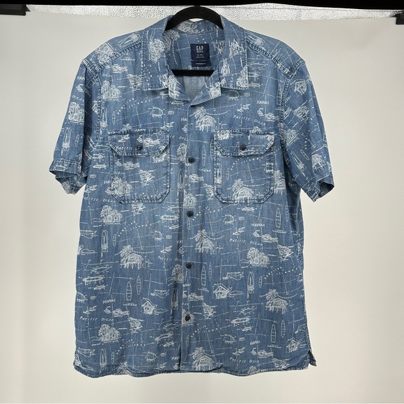 GAP Chambray Hawaiian Printed Men's‎ Shirt XLT - Picture 1 of 9